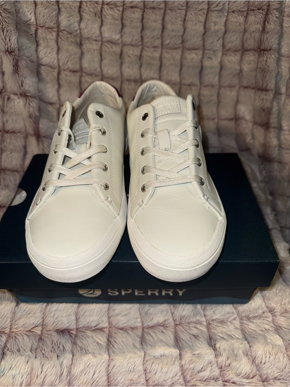 Sperry Sandy LTT Leather Sneakers in White with Red Accent